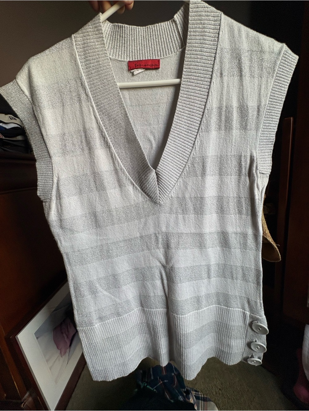 Xhilaration Light Gray Striped V-Neck Knit Tank